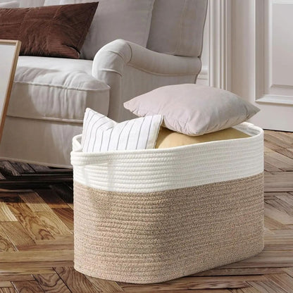 Corbeille a linge rectangulaire coton decoration contenance 5 coussins