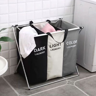 panier a linge pliable 3 compartiments
