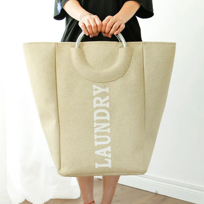 panier a linge beige avec poignee aluminuim tall landry